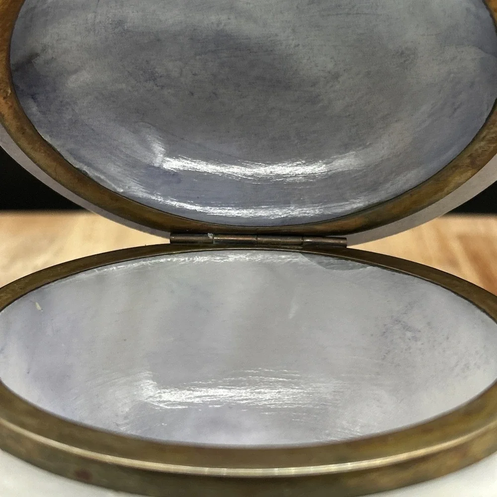 Vintage alabaster Trinket Box With Hinged Lid Carved Stone